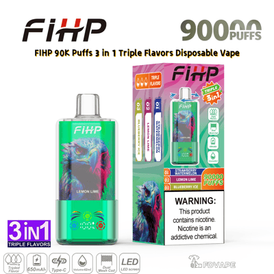 Vape jetable FIHP en vert avec illustration d'aigle; boîte triple saveur et 9000 bouffées.