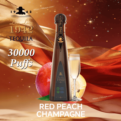 Tall dark bottle labeled Don Leon 1942 Tequila beside a champagne flute, set against a warm flowing golden-peach background.