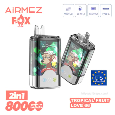Airmez Fox 2 In 1 80000 80k Puffs Disposable Vape  Dual Flavors Switching  | Eu Warehouse 2% Nicotines 10Tastes | Smart LED Display Factory Direct -  FDVAPE