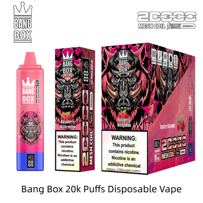 Pink Bang Box Einweg-Vape-Pen mit auffälliger schwarz-rosa Monster-Verpackung und Himbeer-Wassermelonen-Geschmack