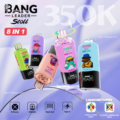 Pods de vape Bang Leader Stoll colorés avec des motifs de personnages de dessins animés, avec des saveurs et des icônes 8 en 1 pour 650 mAh, une bobine en maille et un type-C.