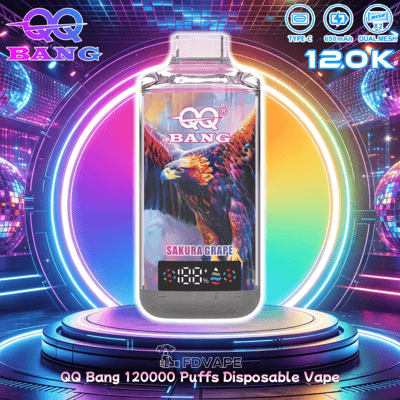ネオンステージで桜グレープ風味の QQ Bang 使い捨てベープ; は、650mAh Type-C、デュアルメッシュ、イーグルのアートワークが特徴です。.