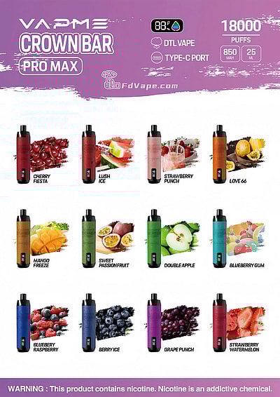 VAPME Crown Bar 18000 Puffs Pro Max Top Sale Vape desechable pluma - Dispositivo vaping desechable de alta capacidad