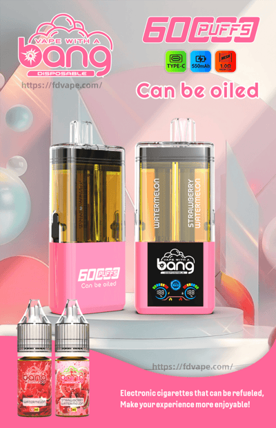 Display of two pink disposable vape devices with clear tanks, two e-liquid bottles, and 60 PuffS branding on a pastel backdrop.