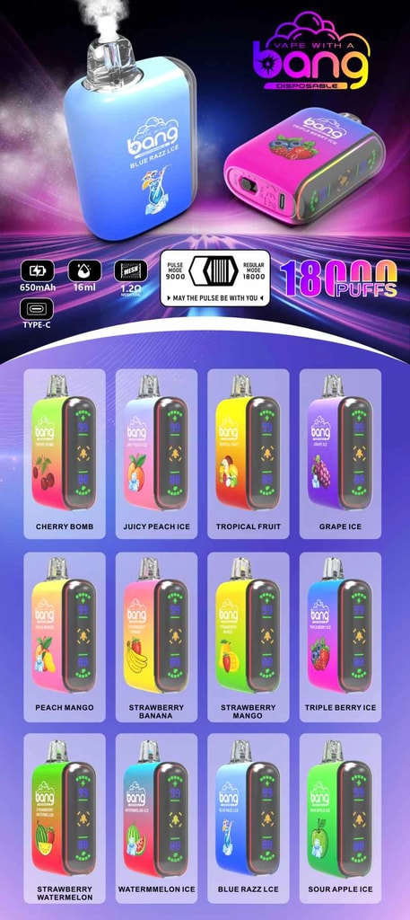 Bang Rocket 18000 Puffs Disposable Vape 0% 2% 3% 5% Nicotine 12 Tastes Rechargeable Factory Direct