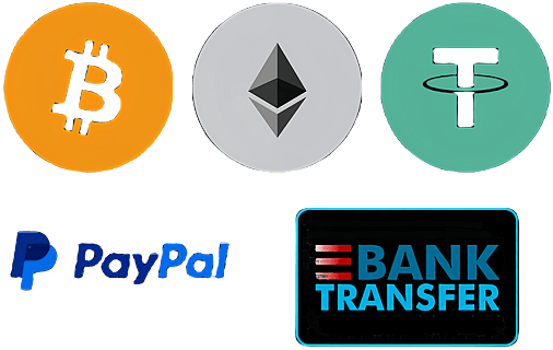 Accepted Payment Methods - Cryptocurrency, Bank Transfer, PayPal