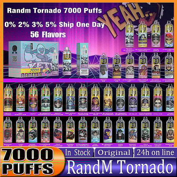 RandM Tornado 7000 7k Puffs Disponibel Vape 2% 5% Nikotin 50 Smakar Uppladdningsbar Fabriksdirekt
