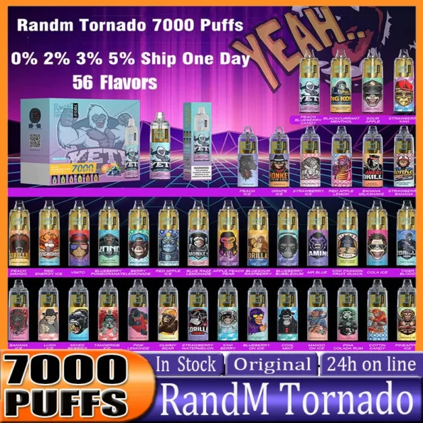 RandM Tornado 7000 7k Rookwolken Wegwerpvape 2% 5% Nicotine 50 Smaken Oplaadbaar Fabriek Direct