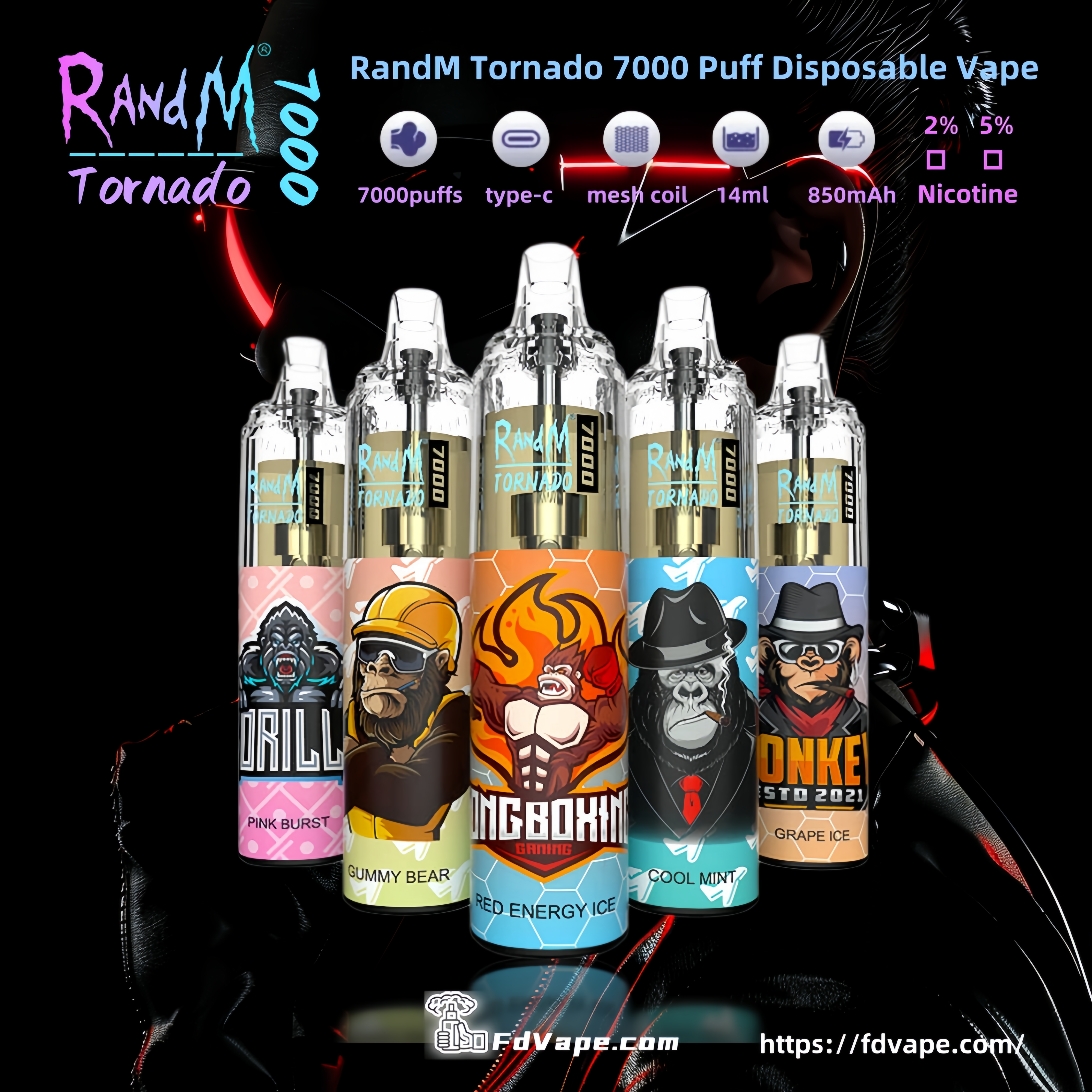randm tornado 7000 10 pack RandM Tornado 7000 Vape features a built-in 850mAh battery for extended use