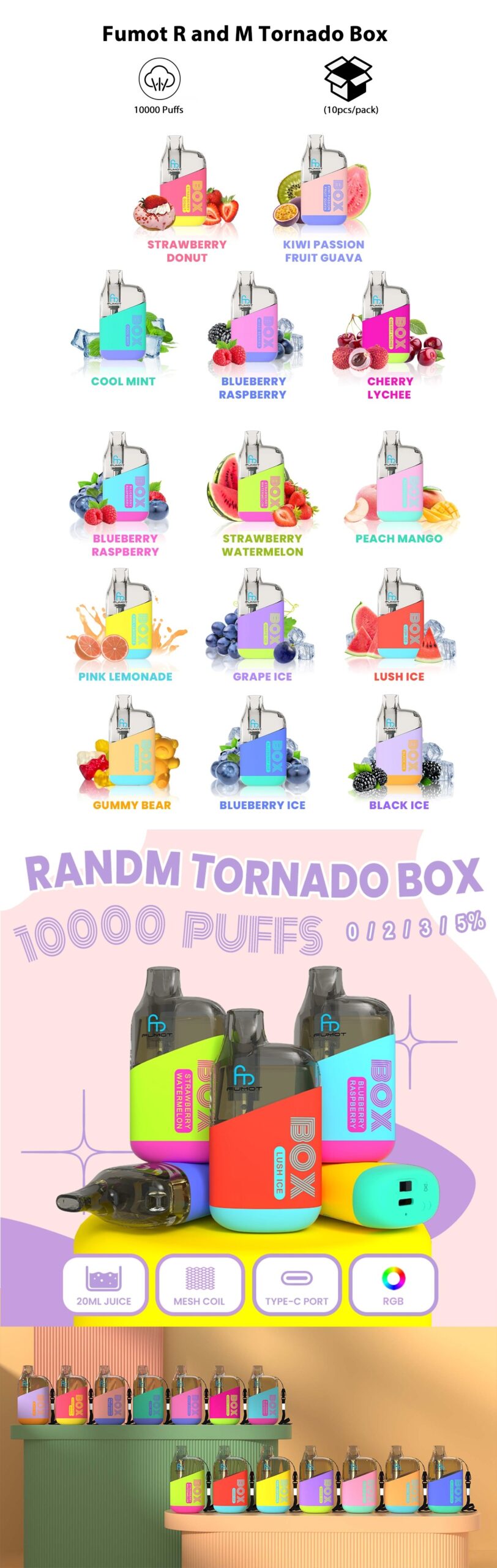 RandM Tornado Box 10000 Vape jetable 10k bouffées