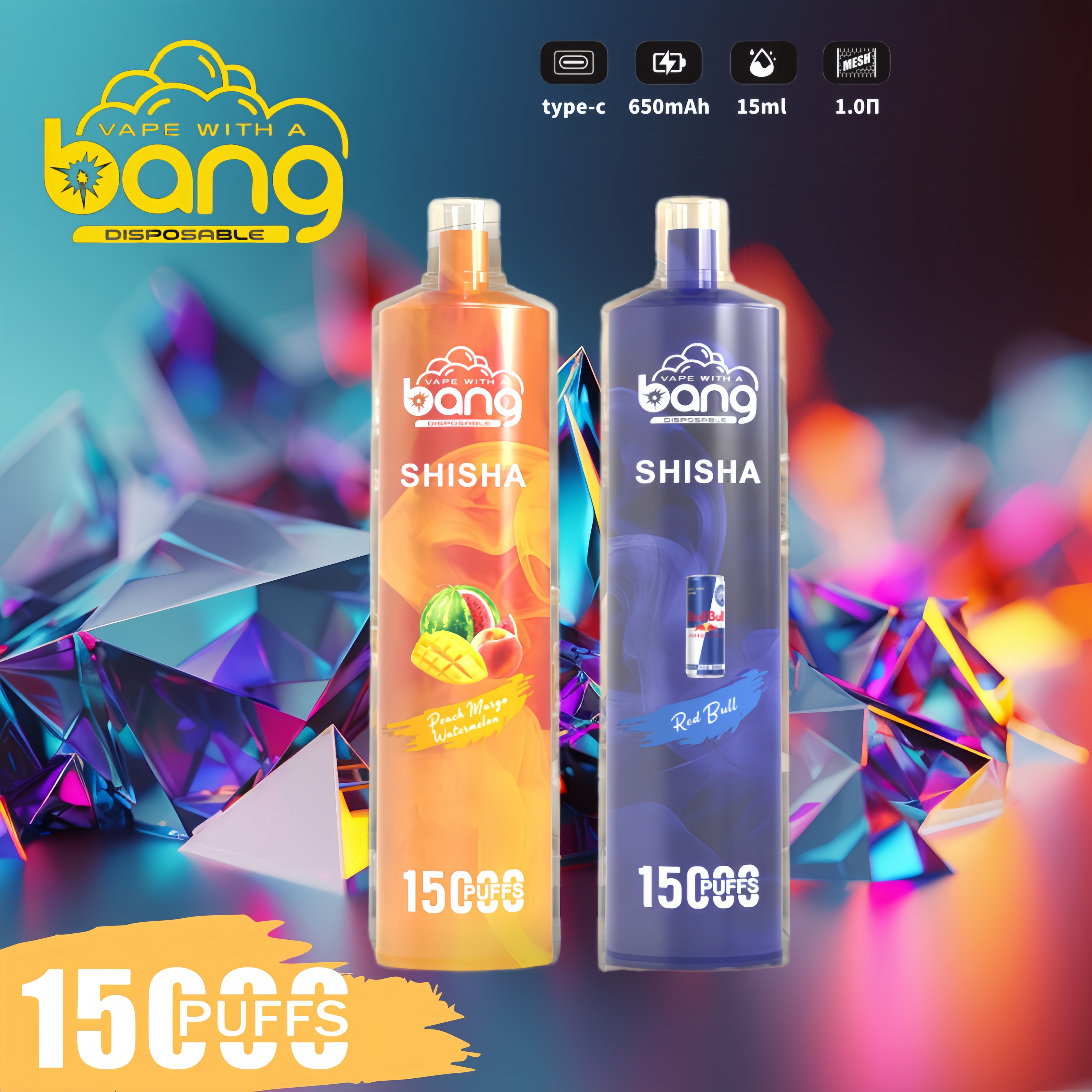 Bang SHISHA 15000 15k Puffs Vape jetable 0% 2% 3% 5% Nicotine 20 gots  Rechargeable Directement d'usine - FDVAPE