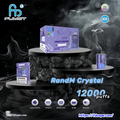 RandM Crystal 12000 Puffs Vape Descartável - Dispositivo vape descartável de alta capacidade que oferece 12.000 baforadas