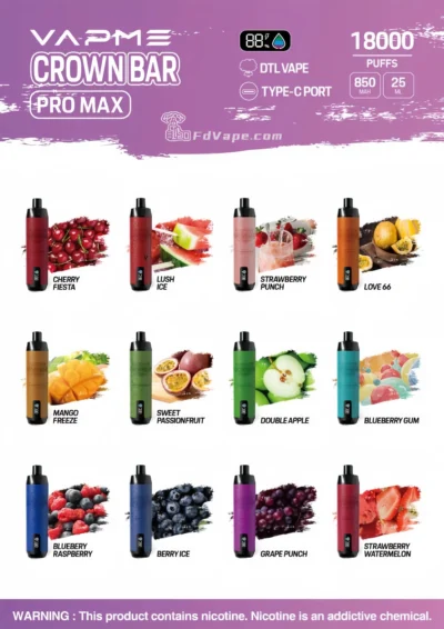 VAPME Crown Bar 18000 Puffs Pro Max Top Sale Einweg-Vape-Pen - Einweg-Vape-Gerät mit hoher Kapazität