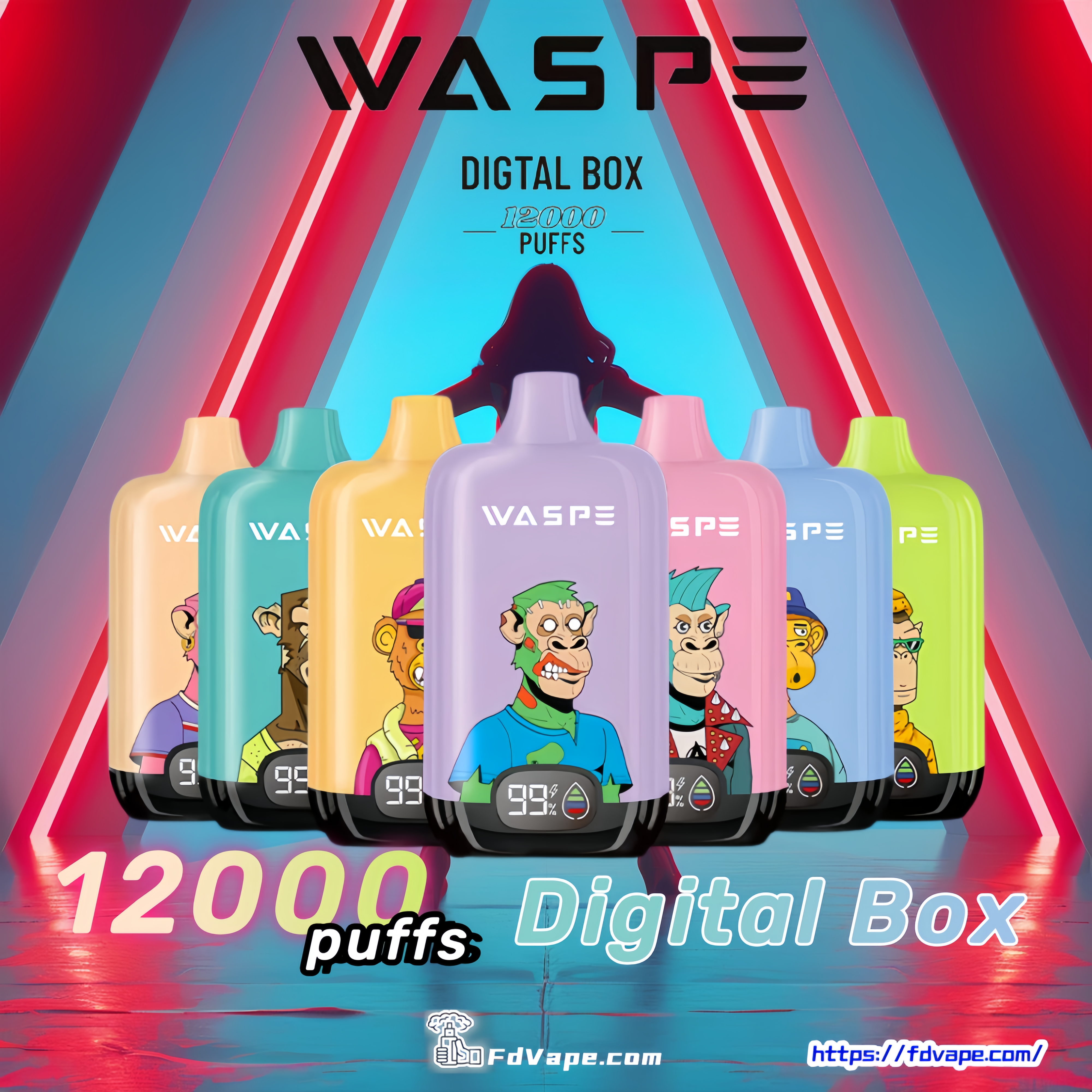WASPE 12000 12k Puffs Digital Box Vape jetable 0% 2% 3% 5% Nicotine 10  Gots Affichage LED Rechargeable Usine Directe - FDVAPE