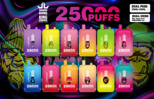 Bang King 25000 Puffs 25k Puffs Double Warehouse Einweg-Vape Viele Nikotingeschmäcker Wiederaufladbare LED-Anzeige E-Zigarette Großhandel