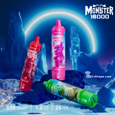 VAPME Monster 16000 16k Puffs Vape jetable Beaucoup de goûts de nicotine Affichage LED rechargeable E cigarette en gros