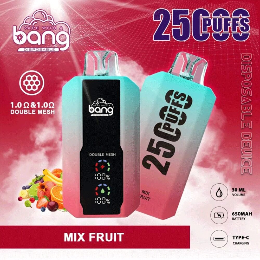 Bang 25000 25k Puffs Disposable Vape 0% 2% 3% 5% Nicotine 12Tastes LED  Display Rechargeable Factory Direct