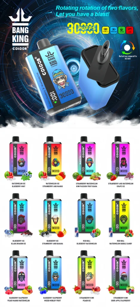 Bang King 30000 30k Puffs Double Taste Vape Descartável 0% 2% 3% 5% Nicotina 12Tastes Display LED Direto da Fábrica