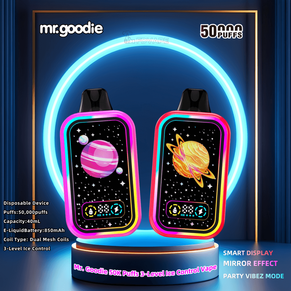 Stylo vape jetable Mr.Goodie 50 000 bouffes, 3 niveaux de rglage, 2%, 5%,  nicotine, 10 gots, affichage miroir intelligent, sortie usine - FDVAPE