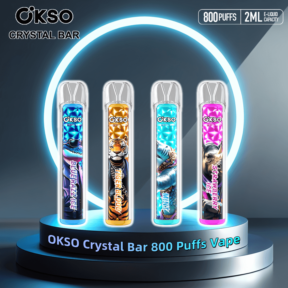 disposable vapes with chain OKSO Crystal Bar 800 Puffs Disposable Vape Pen 0% 2% 3% 5% Nicotine  10Tastes RGB LED Factory Direct