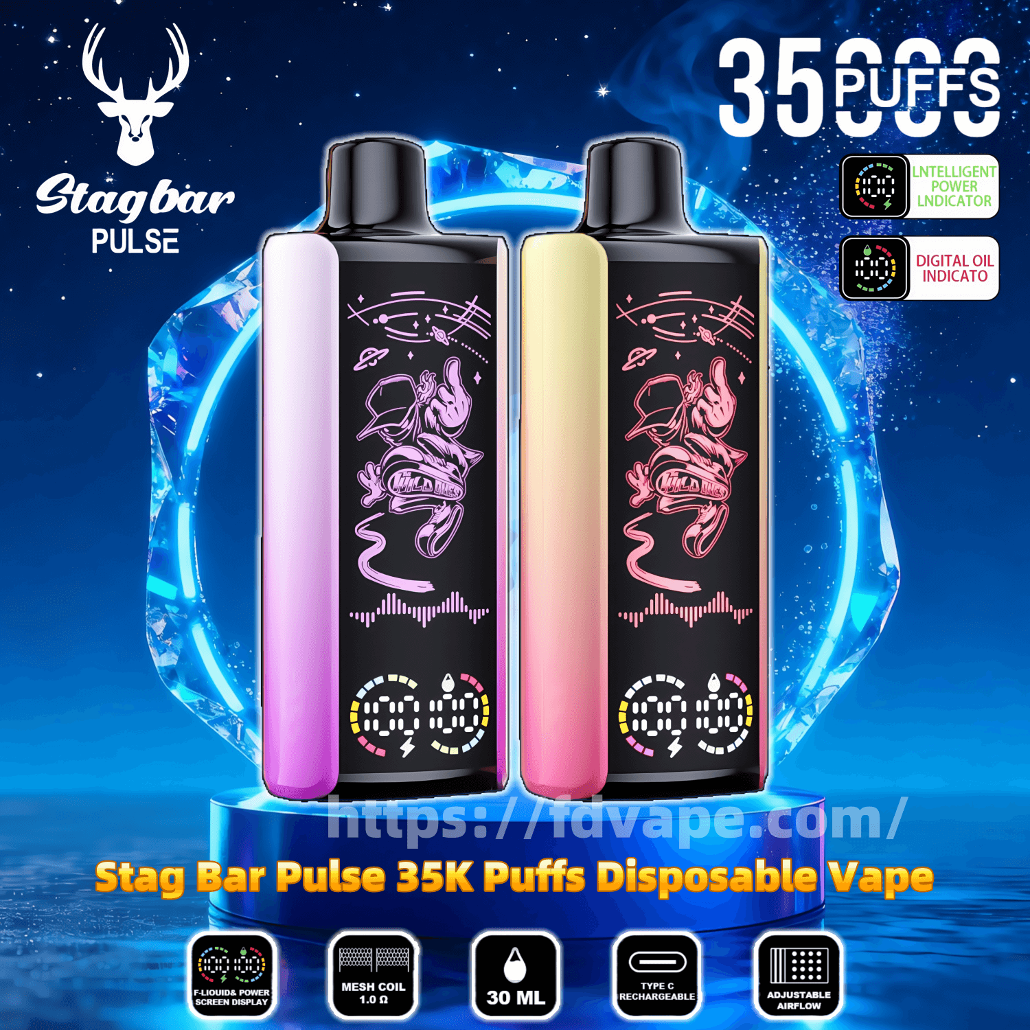 35k vape Stag Bar Pulse 35000 35K Puffs Disposable Vape Ajustable Airflow 2%  Nicotine 16Tastes Smart LED Display | Vape Factory Direct