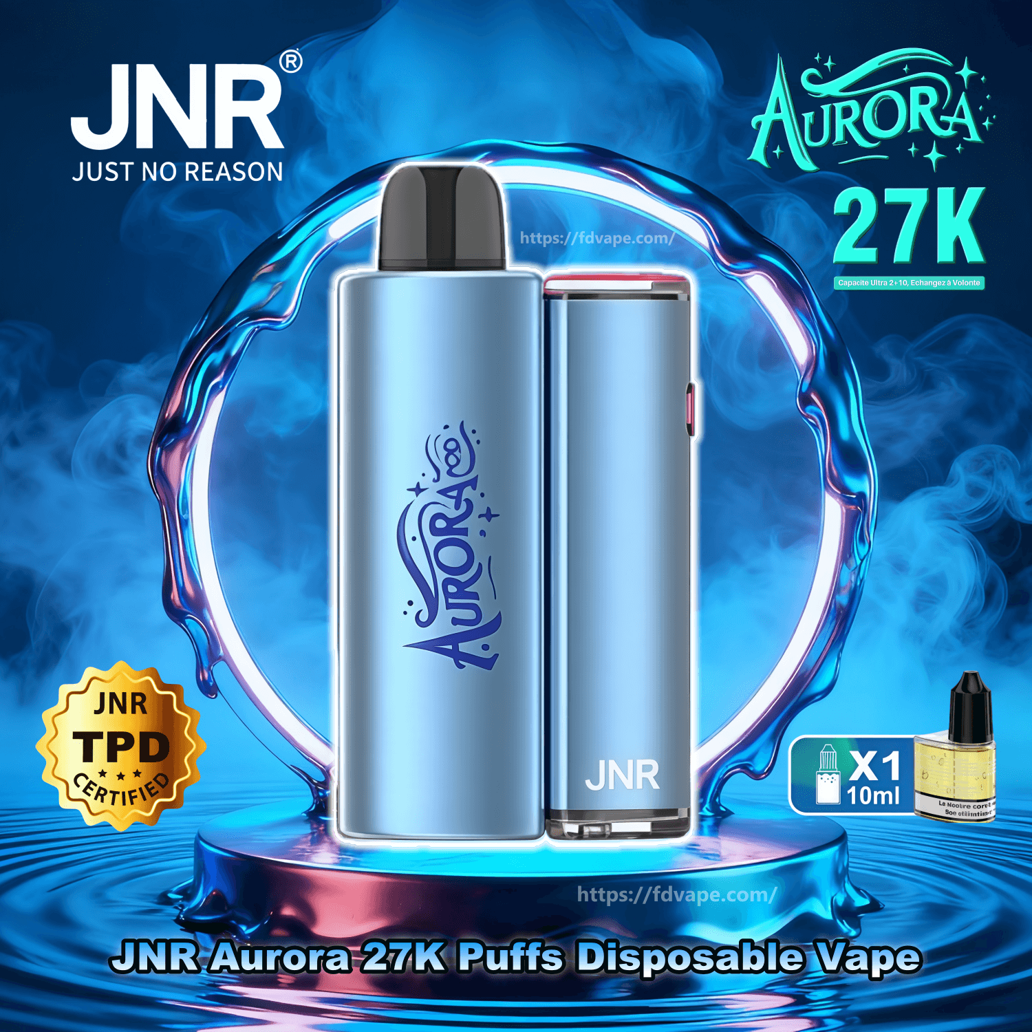 JNR Aurora 27K Puffs Disposable Vape TPD Certified 2+10ml Replaceable Pod  Kit (Refillable Version) 2% Nicotines 15Tastes Vape Factory Wholesale -  FDVAPE