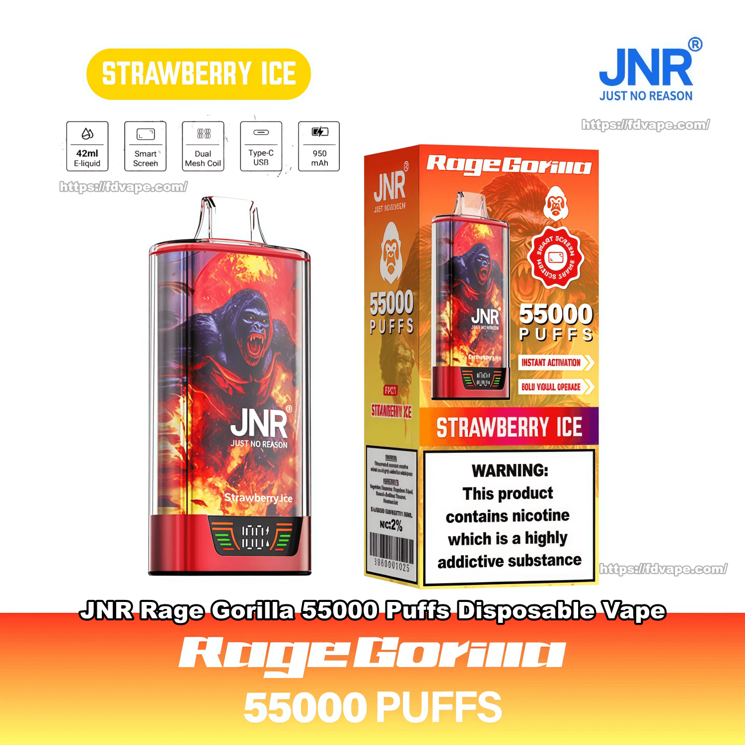 JNR Rage Gorilla 55000 Puffs Disposable Vape 2% Nicotines 16Tastes Dual  Mesh With Smart Display Vape Factory Wholesale