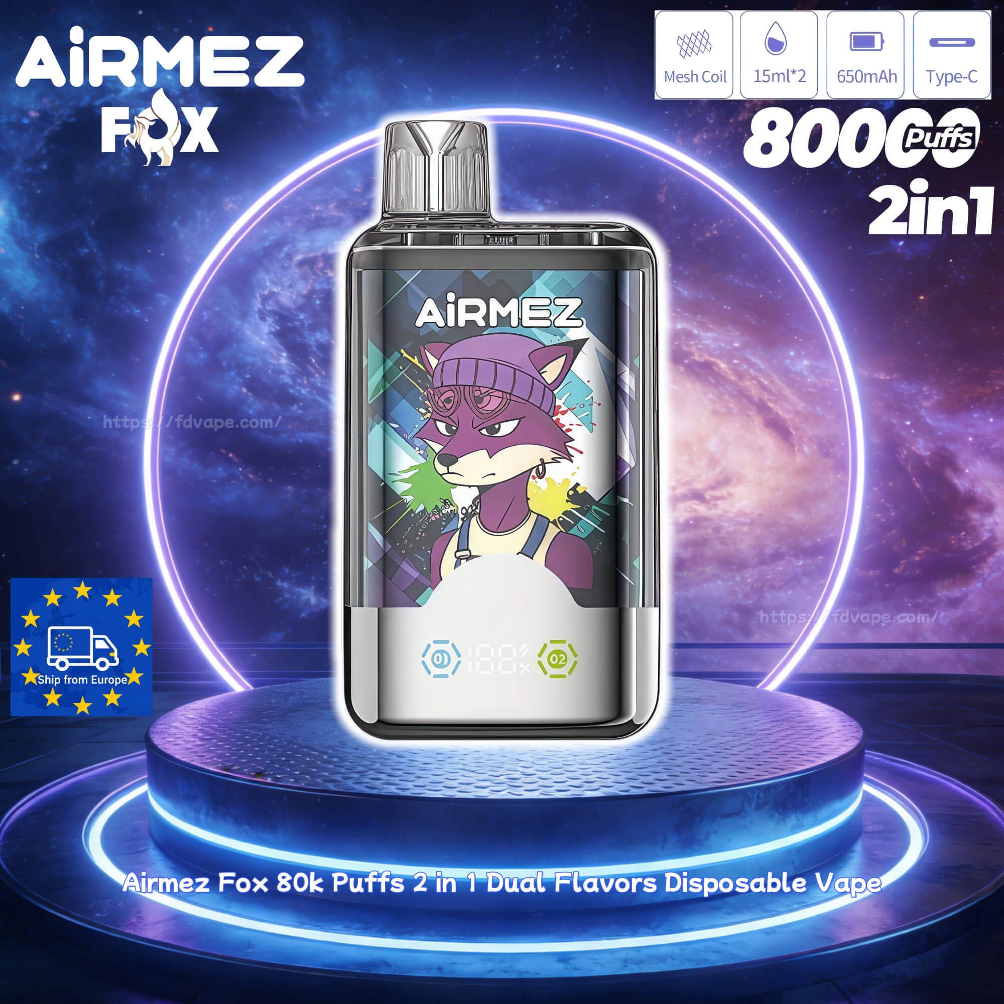 Airmez Fox 2 In 1 80.000 80.000 Puffs Einweg-Vape Wechsel der zwei Geschmacksrichtungen | Eu Warehouse 2% Nikotin 10 Geschmacksrichtungen | Intelligentes LED-Display direkt ab Werk FDVAPE Airmez Fox 2 In 1 80.000 80.000 Puffs Einweg-Vape Wechsel der zwei Geschmacksrichtungen | Eu Warehouse 2% Nikotin 10 Geschmacksrichtungen | Intelligentes LED-Display direkt ab Werk FDVAPE