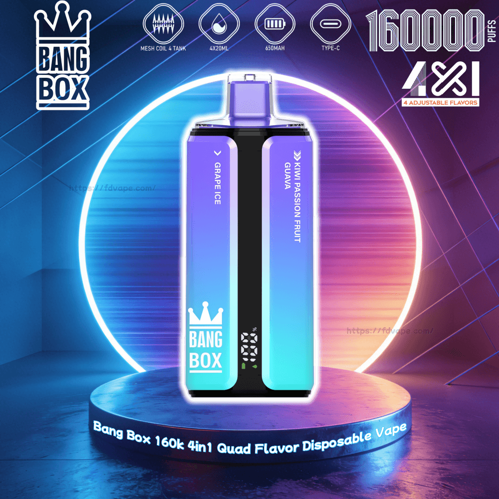 Bang Box 160000 160K Puffs Einweg-Vape 4-in-1-Geschmackskammer 0% 2% 3% 5%  Nikotin 10 Geschmacksrichtungen Intelligentes LED-Display Direkt ab Werk –  FDVAPE