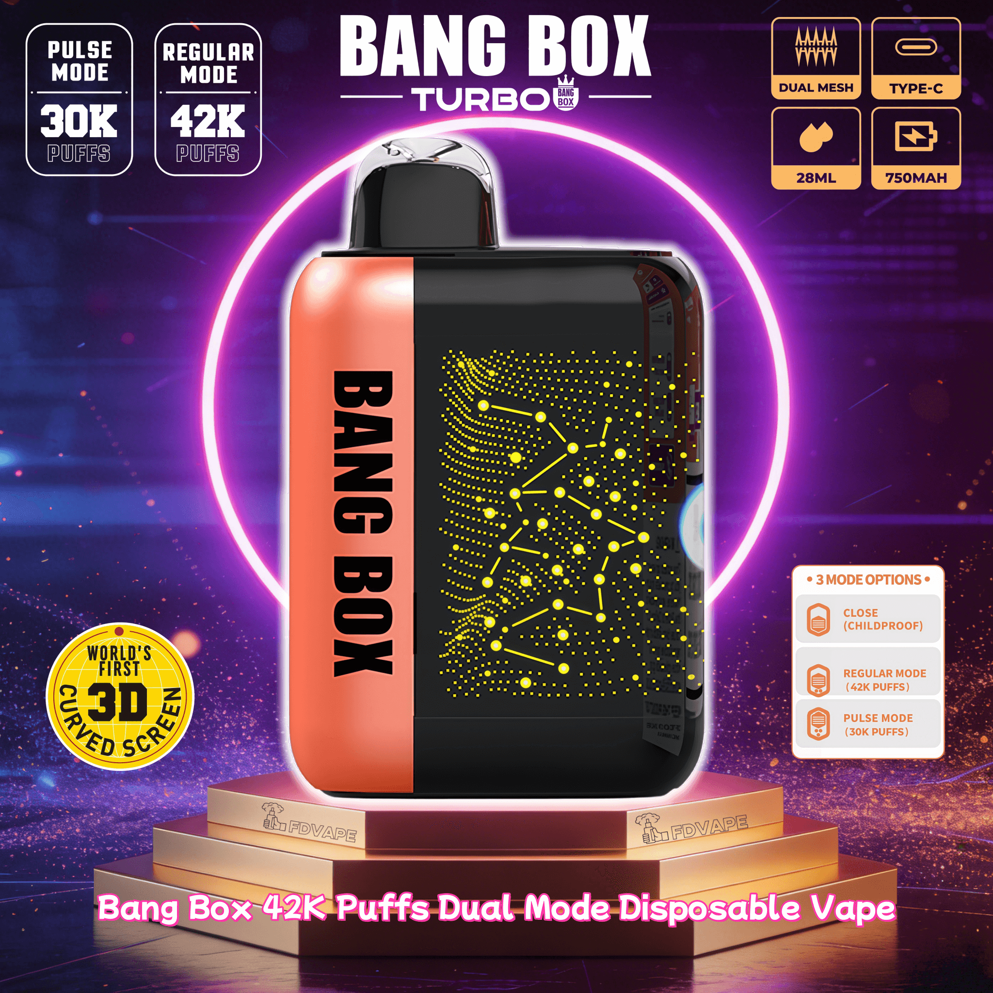 Bang Box 42000 42K Puffs Disposable Vape 3D Gypsophila Curved Screen 0% 2%  3% 5% Nicotines 12Tastes Dual Mode Vaping Vape Factory Direct - FDVAPE