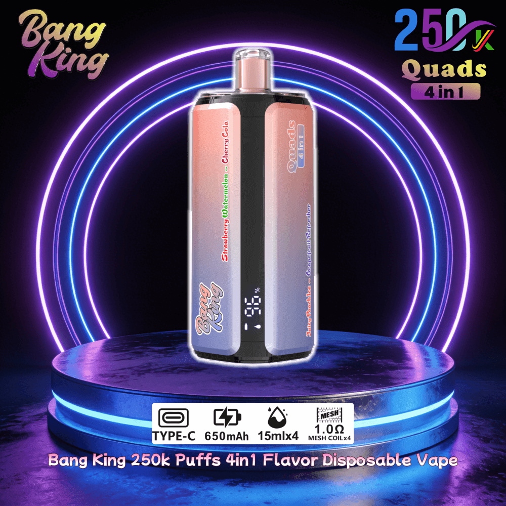Bang King 250000 250k Puffs 4 in 1 Flavors Disposable Vape 0% 2% 3% 5% Nicotines 10Tastes LED Display Vape Factory Direct - FDVAPE Bang King 250000 250k Puffs 4 in 1 Flavors Disposable Vape 0% 2% 3% 5% Nicotines 10Tastes LED Display Vape Factory Direct - FDVAPE