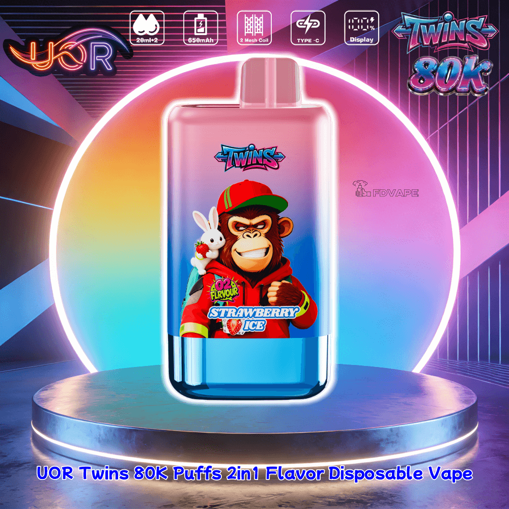 UOR Twins 80000 80k Puffs Double Flavor Disposable Vape 2% 5% Nicotines  10Tastes Smart Screen Display Vape Factory Direct
